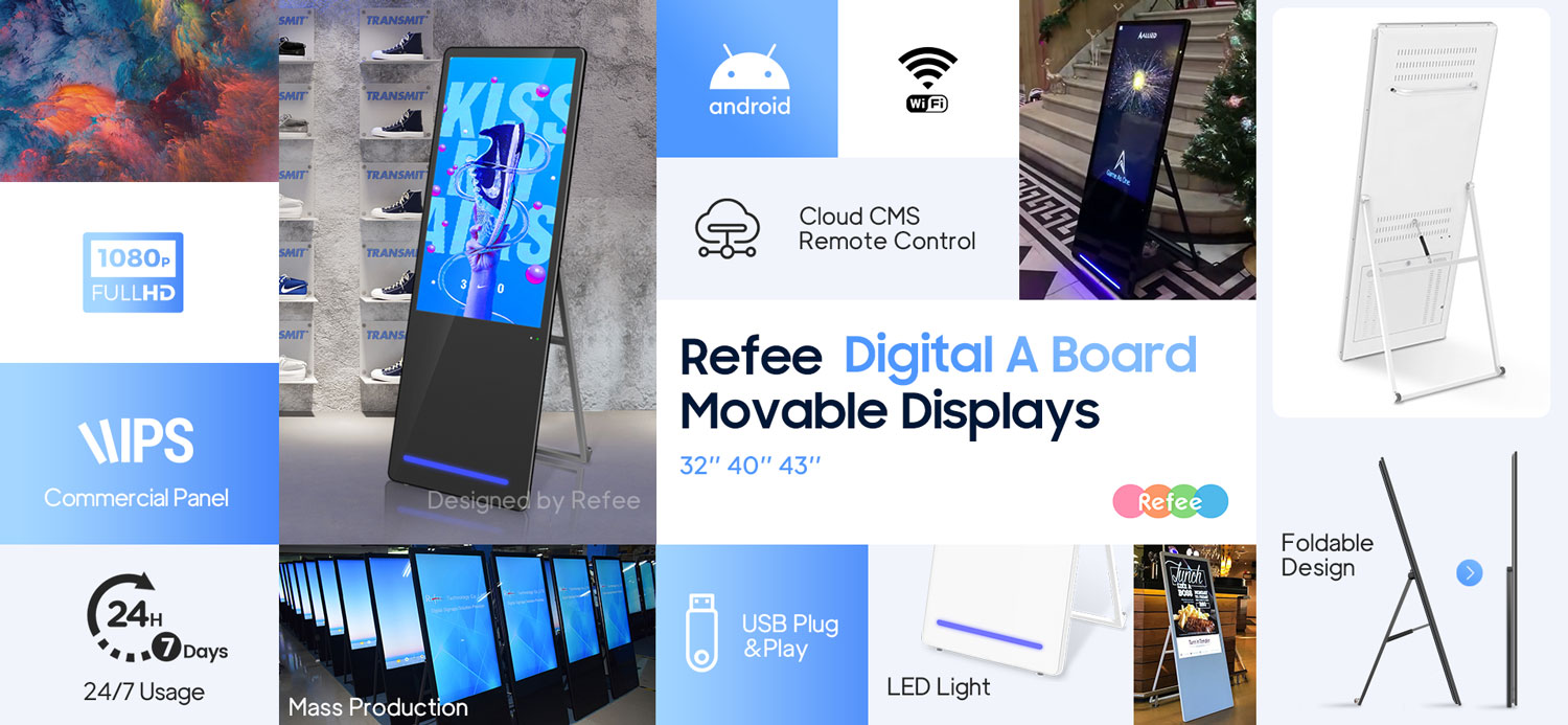 refee A40R digital a board movable displays android digital signage display screen poster features