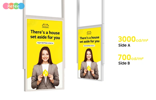 refee ultra high Brightness double sided display android digital signage display screen digital poster