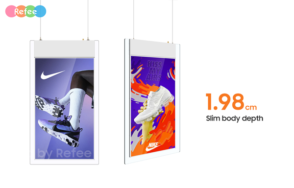 refee ultra slim double sided hanging display android digital signage display screen digital poster