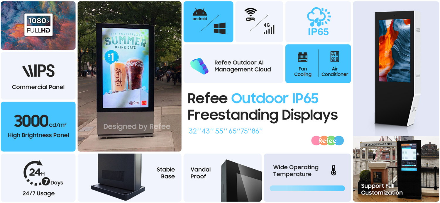 refee slim ultra high Brightness IP65 waterproof outdoor Display digital signage advertising screen digital poster features