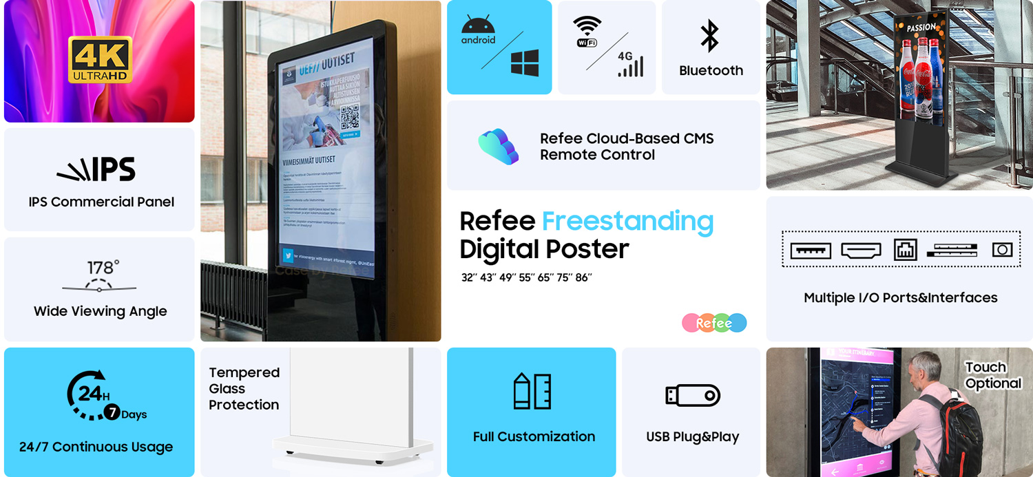 Refee-Indoor-Digital-Signage-lcd-Display-digital poster-Freestanding-totem-screen