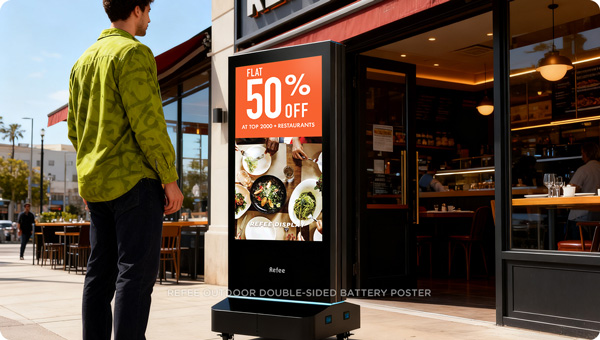 Refee outdoor-double-sided-battery high brightness waterproof-movable-display digital poster