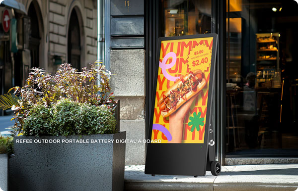 refee-digital-signage-outdoor-battery-portable-digital-poster-movable digital a-board