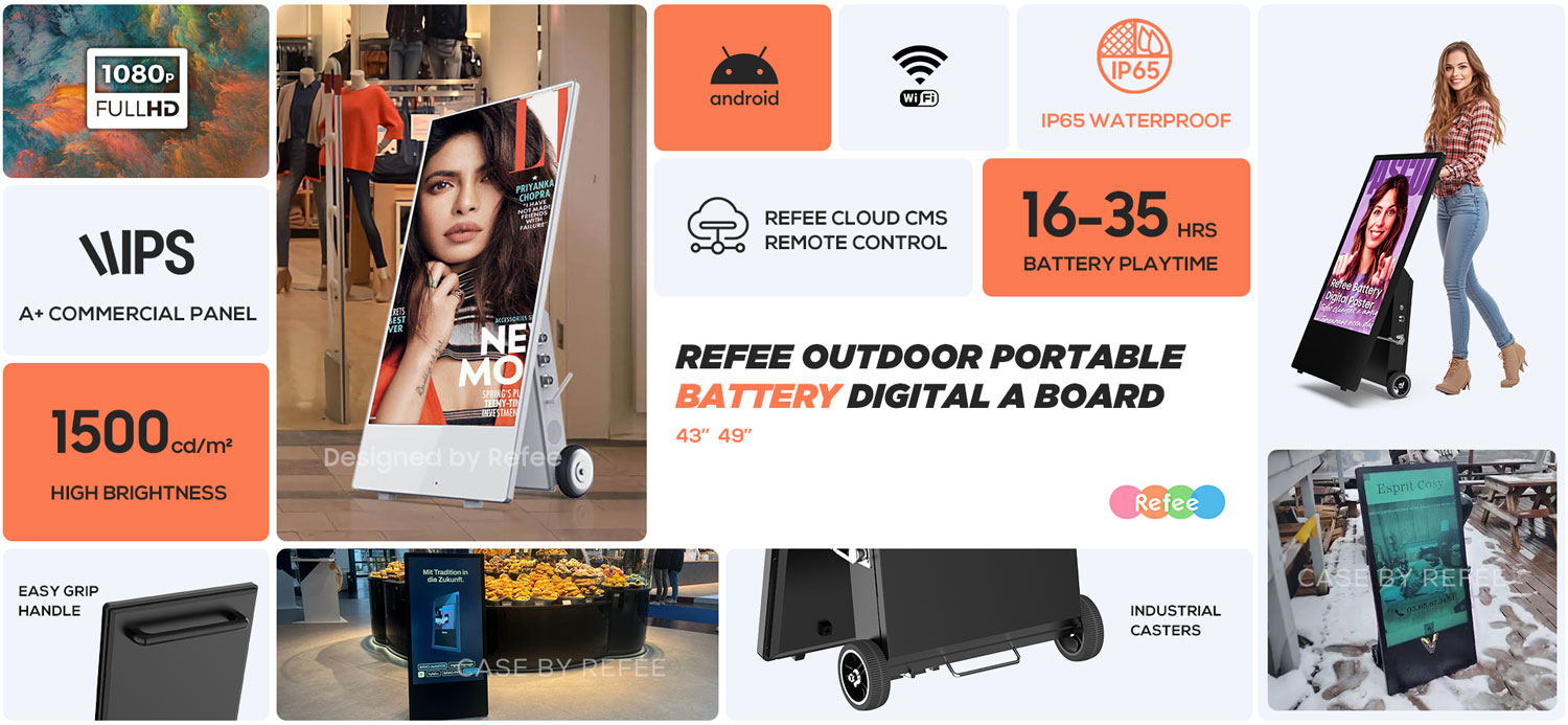 refee-digital-signage-outdoor-battery-portable-digital-poster-movable digital a-board