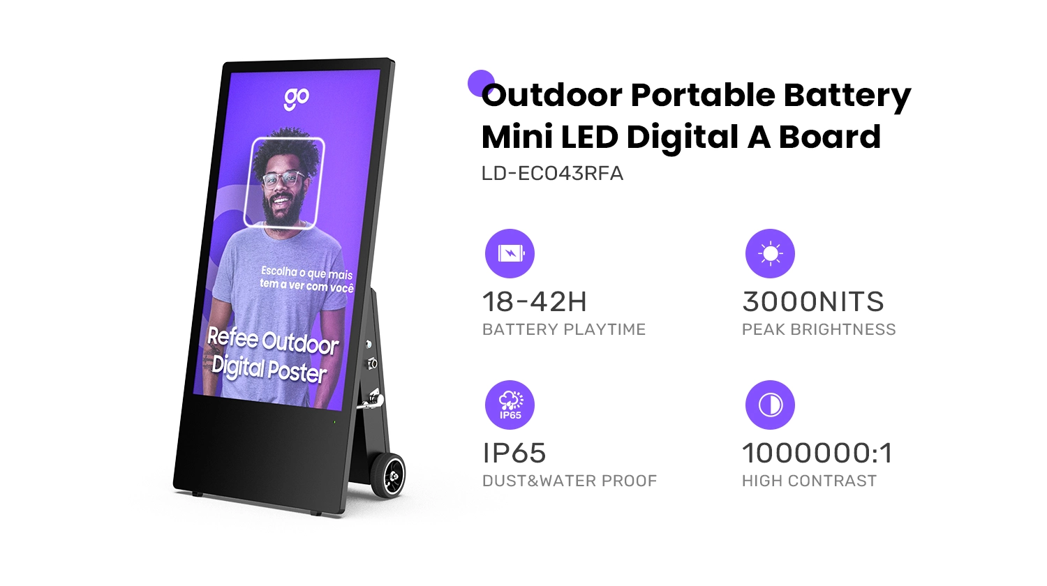 Refee Outdoor Portable Battery powered Digital poster Movable Digital A Board High Brightness Mini LED Display