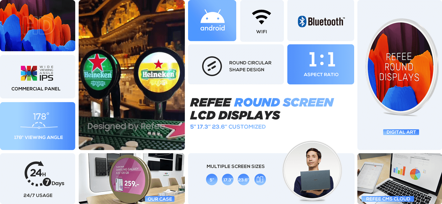 Refee round screen circular screen LCD displays anti glare screen art display