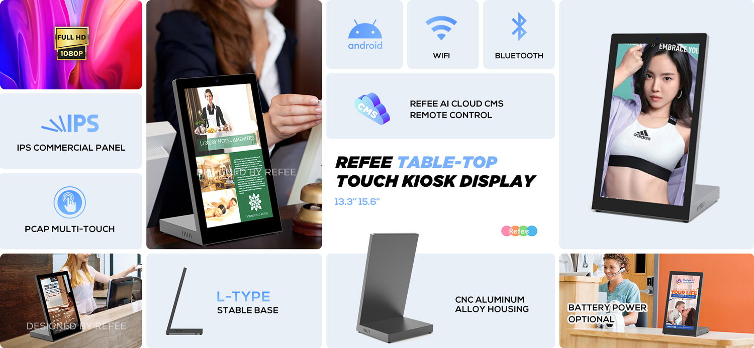 Refee-tabletop-pcap-touch-screen-kiosk-lcd-display
