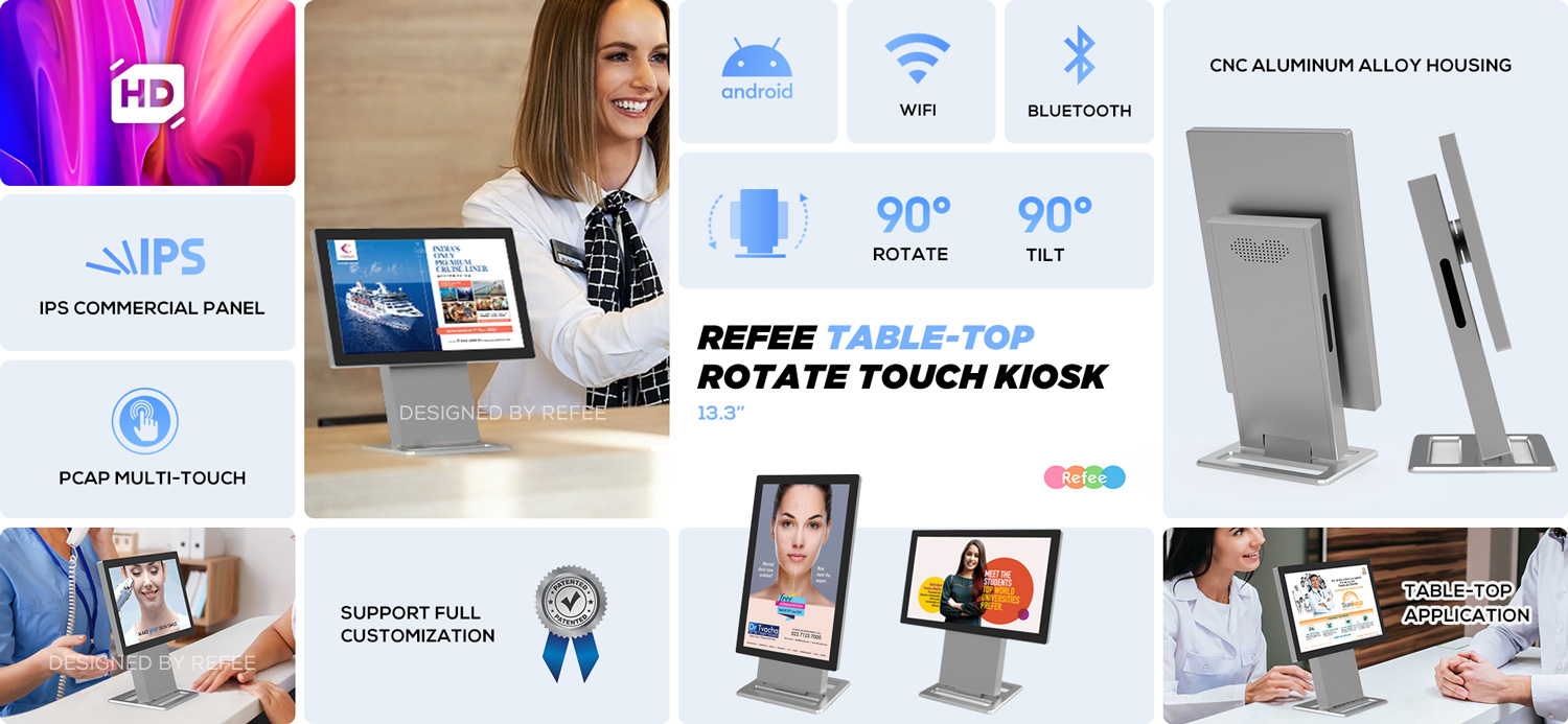 Refee-tabletop-rotate vertical pcap-touch-screen-kiosk-lcd-display