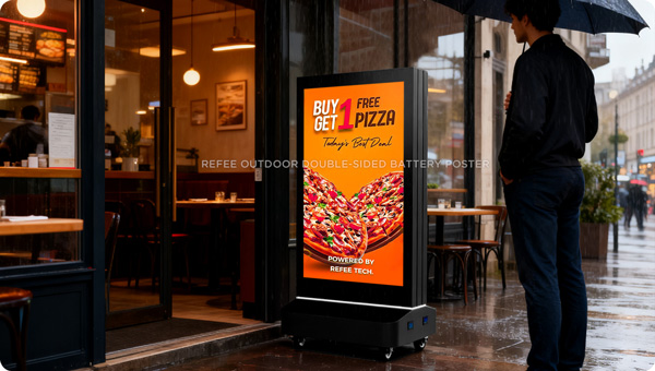 Refee outdoor-double-sided-battery high brightness waterproof-movable-display digital poster