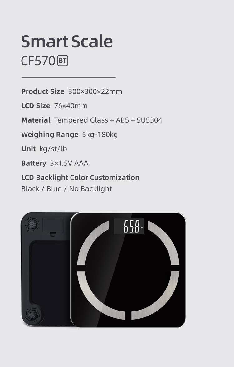 180kg black glass platform smart body fat scale