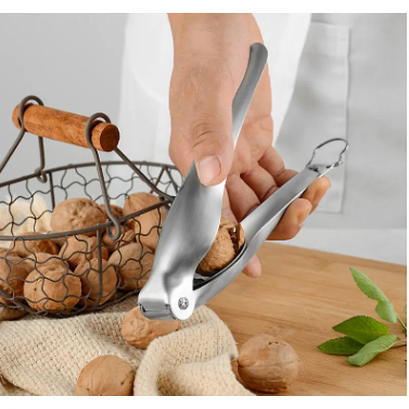 Factory Sales New Stainless Steel Kitchen Gadget Tool 304 Nuts Tool Curved Design Nutcracker Chestnut Cracker Opener