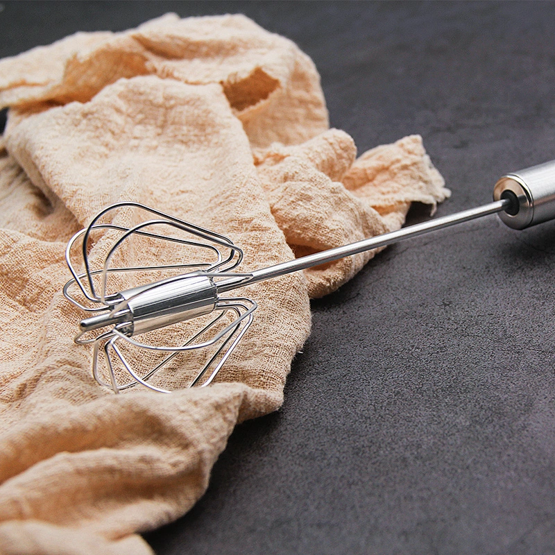 YF Egg Tools Custom Logo Stainless Steel Semi-automatic Eggbeater Rotating Egg Mixer Whisk Press Type Egg Beater