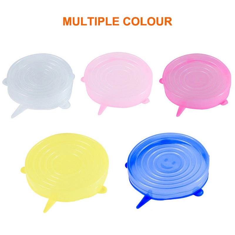 food grade 6 pieces silicone food wrap seal cover with multiple colors