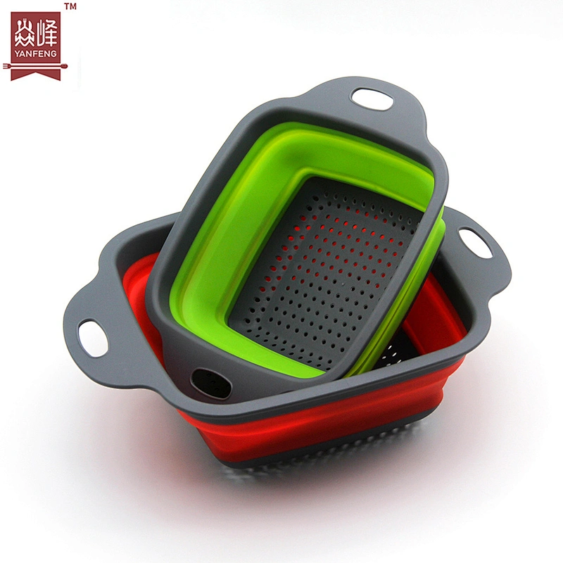 Factory direct sales free sample folding silicone kitchen collapsable colander set