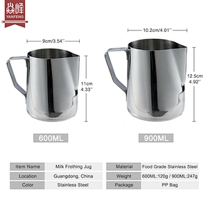 YF Factory Wholesale 600mL/900mL Milk Jug Cup Espresso Coffee Craft Latte Cappuccino Milk Cream Cup Frothing Jug Pitcher
