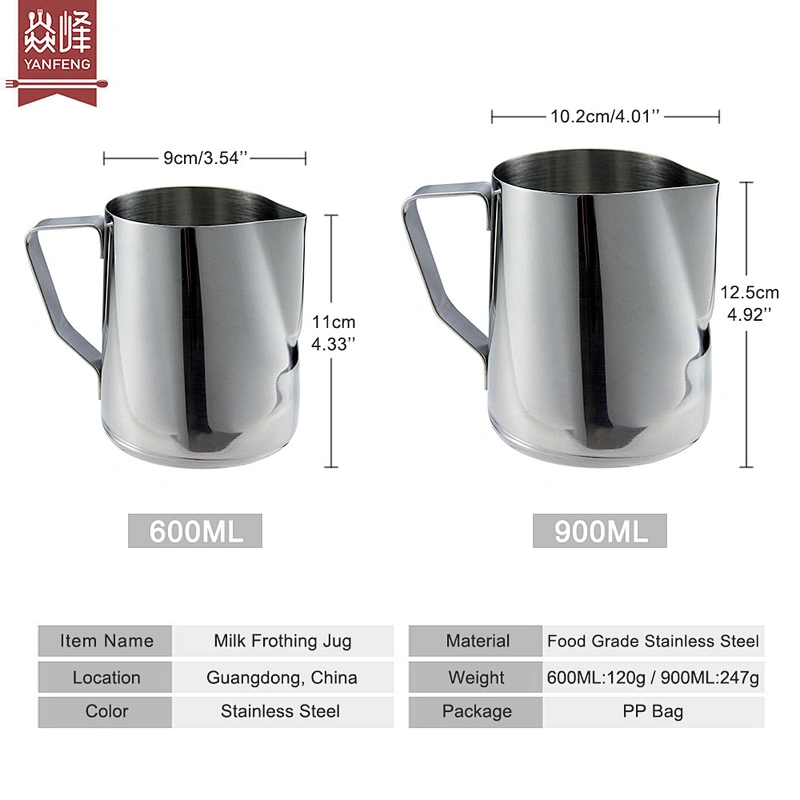 YF Factory Wholesale 600mL/900mL Milk Jug Cup Espresso Coffee Craft Latte Cappuccino Milk Cream Cup Frothing Jug Pitcher