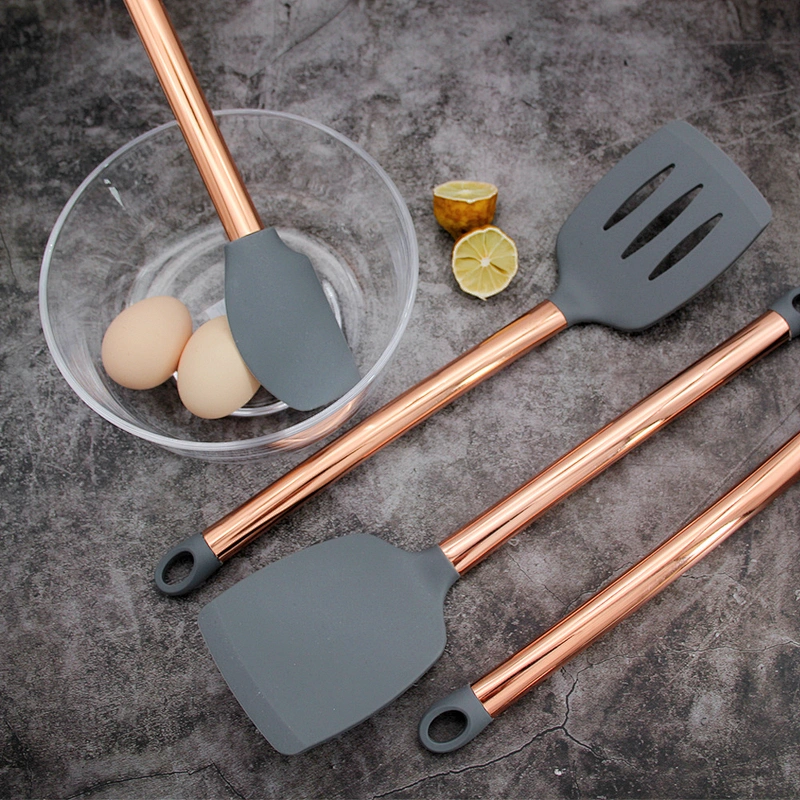 11pcs Silicone Kitchen Practical Cooking Tools Spatula Shovel Spoon With rose gold utensil set Kitchenware Cooking Utensils Set