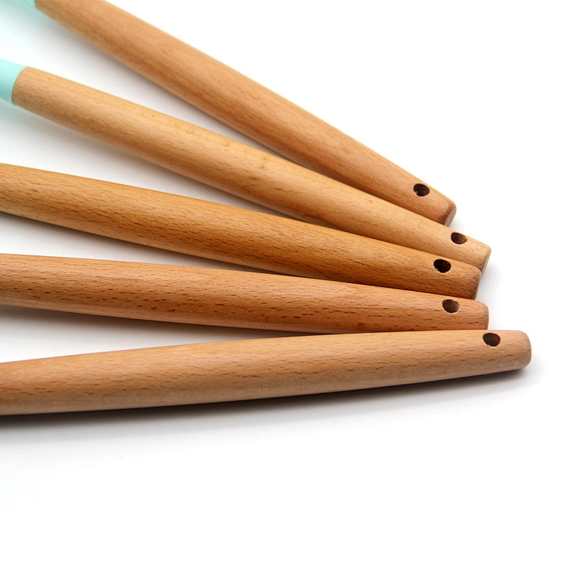 2023 SUPER SEPTEMBER PRIVATE LABEL WHOLESALE WOOD KITCHEN ACCESSORIES SILICONE UTENSILS COOKING SET