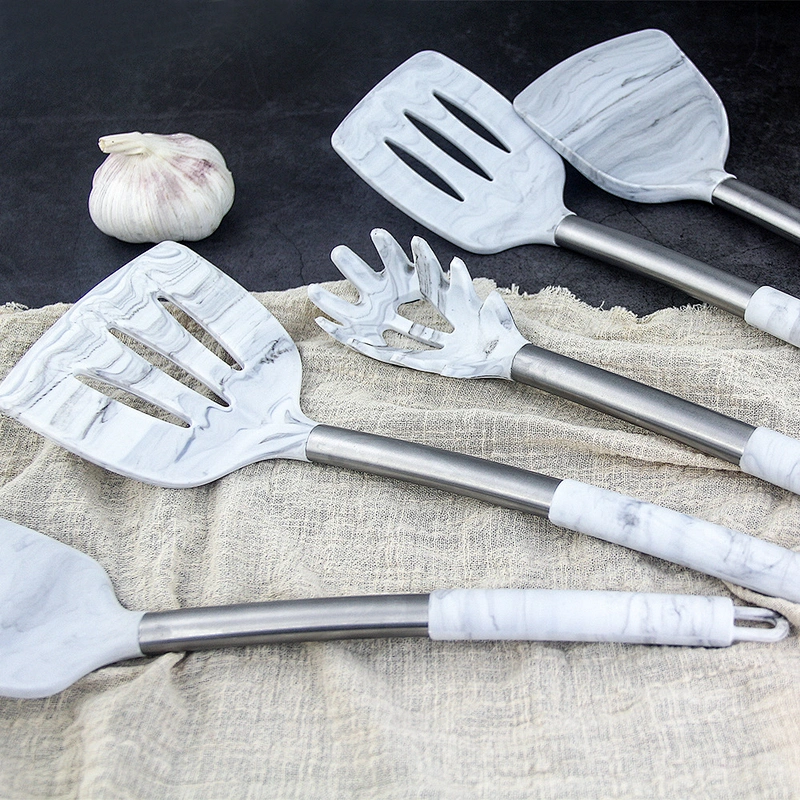 YF cookware food grade silicone kitchen utensils with stainless steel handle multi functional marble 13pcs kitchen utensils set