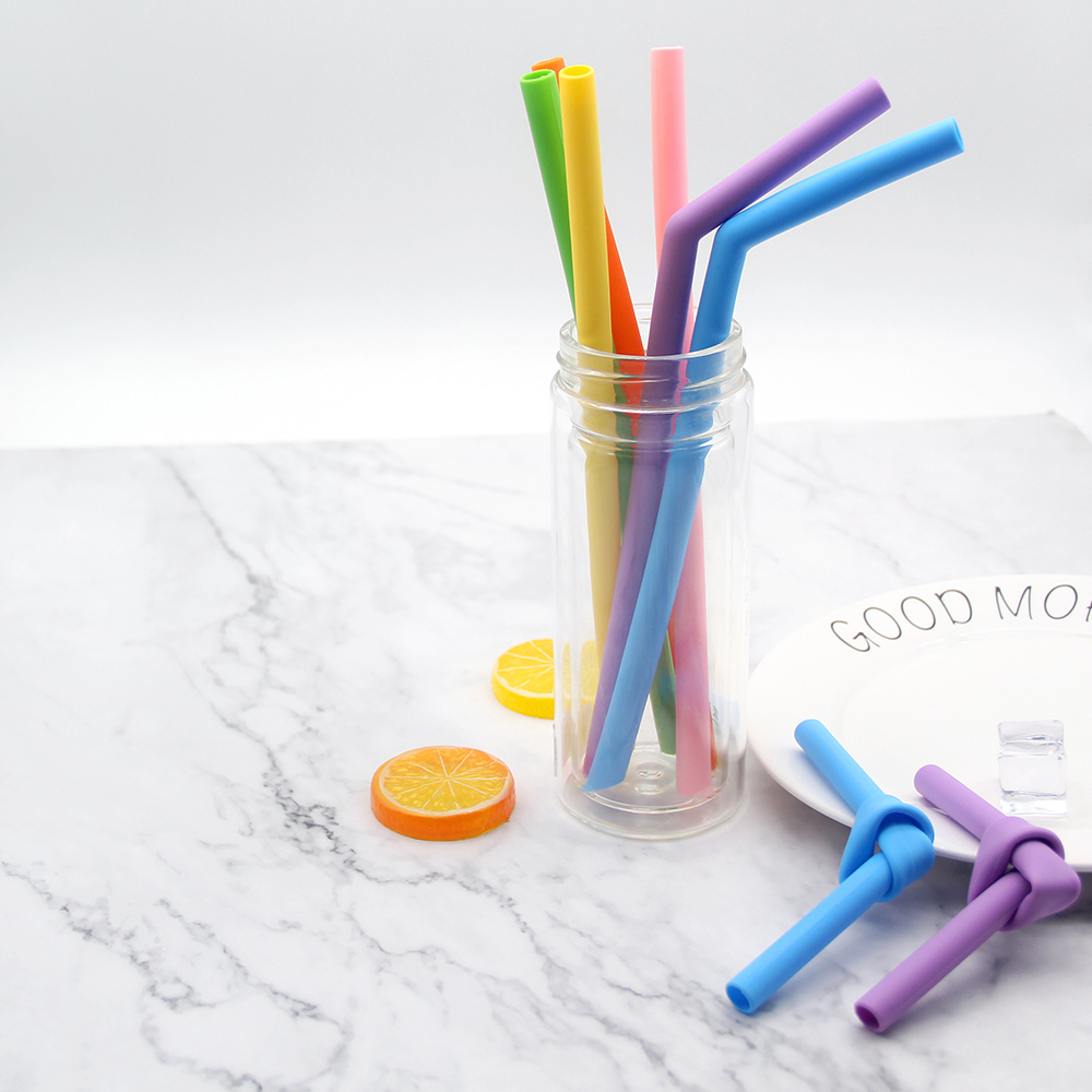 YF Portable Colored Silicone Drinking Straw BPA Free Food Grade Reusable Drinking Straw with Clean Brush