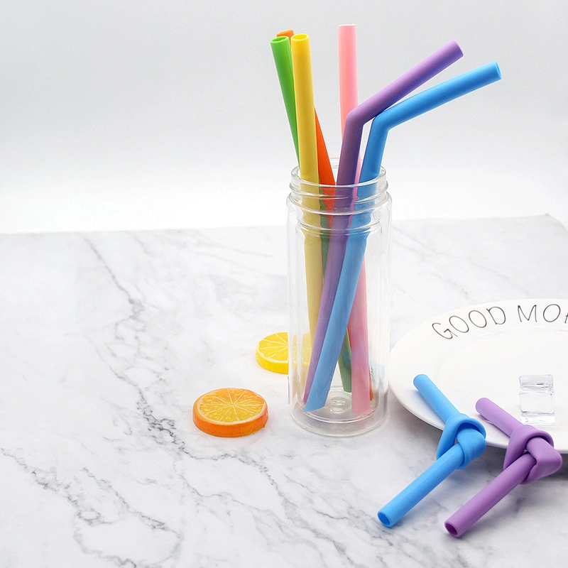 YF Portable Colored Silicone Drinking Straw BPA Free Food Grade Reusable Drinking Straw with Clean Brush