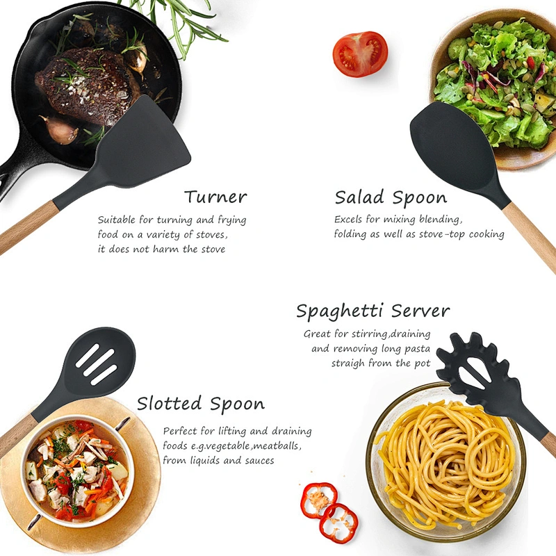 High Quality Heat Resistant Non-Stick Bulk Silicone Kitchen Utensils 8 Pieces Baking Tools Wholesale