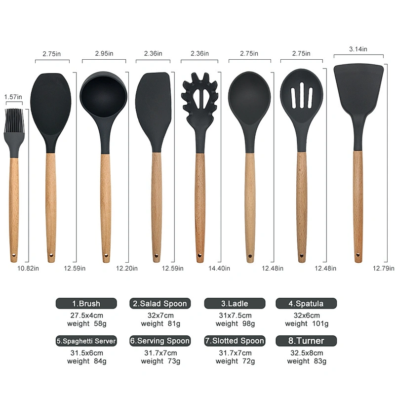 High Quality Heat Resistant Non-Stick Bulk Silicone Kitchen Utensils 8 Pieces Baking Tools Wholesale