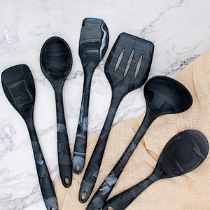 Unique marble design 6 pieces gray kitchen utensils made of food grade silicone cooking utensils