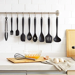 High quality wholesale kitchen accessories black color 10pcs silicone kitchen utensils