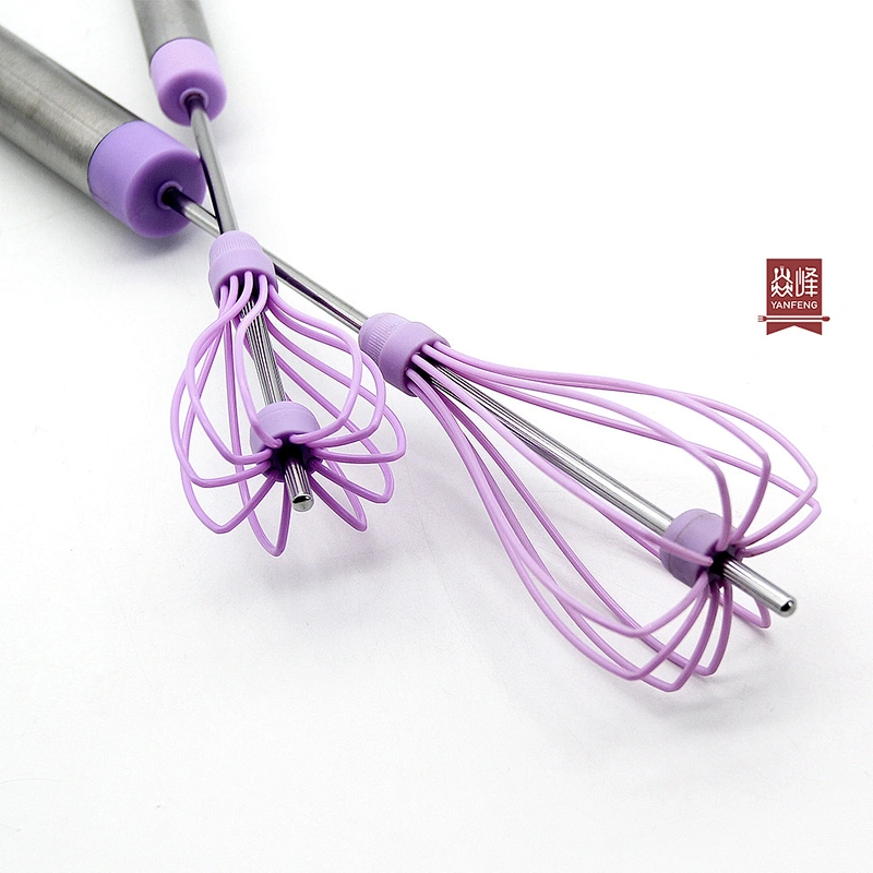 YF Smart Kitchen Gadgets Purple Color Semiautomatic Egg Beater Stainless Steel Profissional Manual Egg Beater Whisk