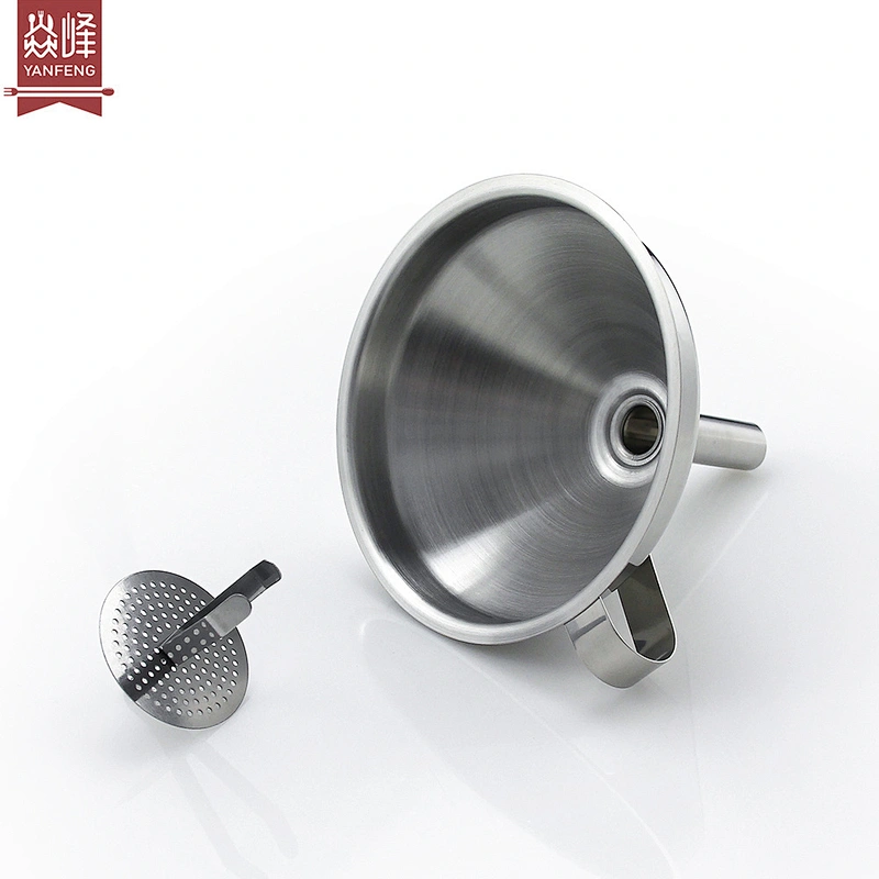 YF professional kitchen gadgets supplier 304 stainless steel funnel with removable strainer filter for home kitchen use
