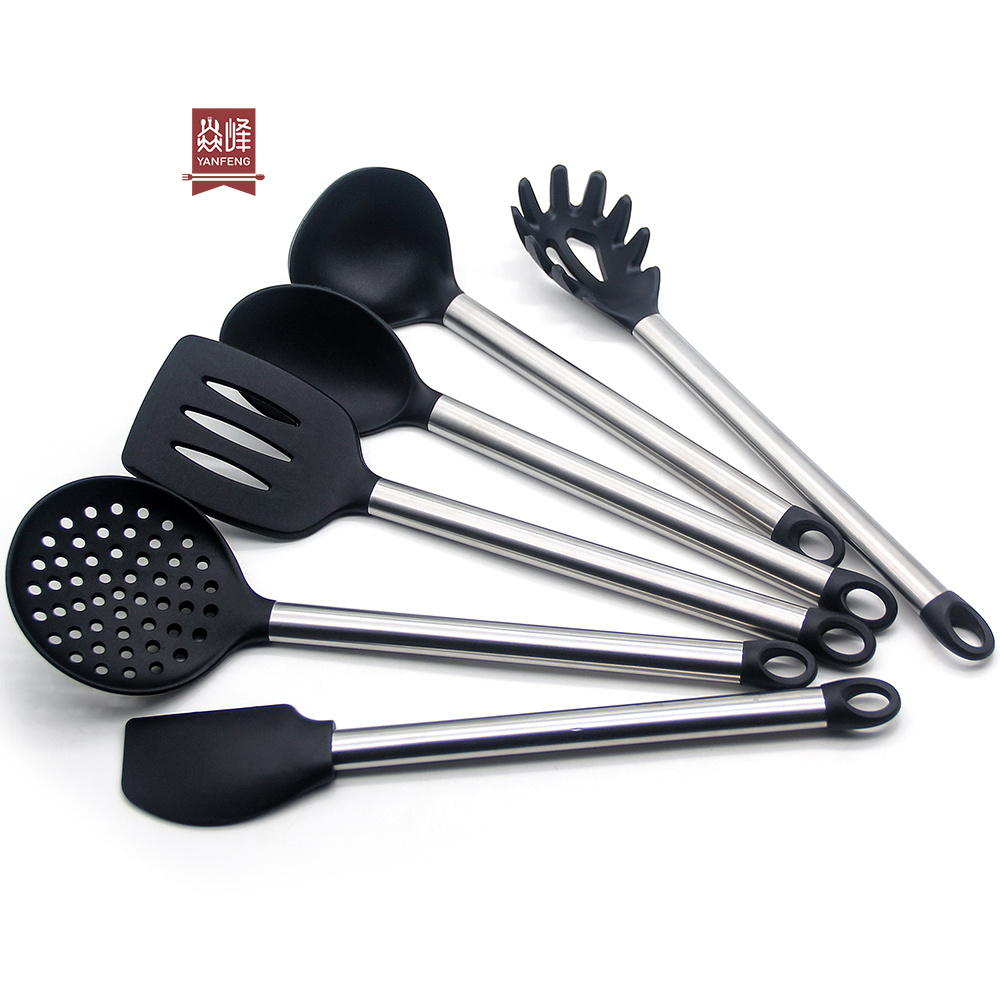 high quality food silicone kitchen utensils 6 pcs 430 stainless steel cooking utensils set
