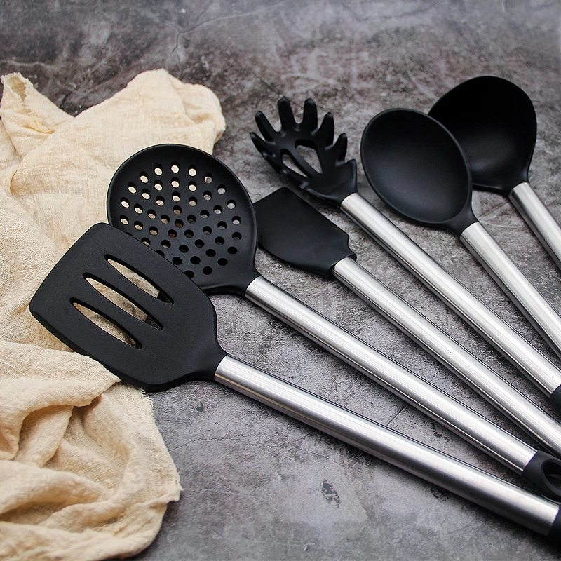 high quality food silicone kitchen utensils 6 pcs 430 stainless steel cooking utensils set