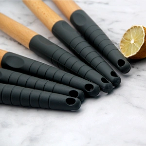 Amazon Hot Sale Silicone Utensil Set With Holder cozinha 9pcs Wooden Handle Silicone Cooking Tools Kitchen Accessories gadgets