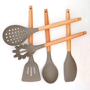 6Pieces In 1 Set Silicone Kitchen Accessories Cooking Tools Kitchenware set Cocina Wooden Handles Silicone Kitchen Utensils