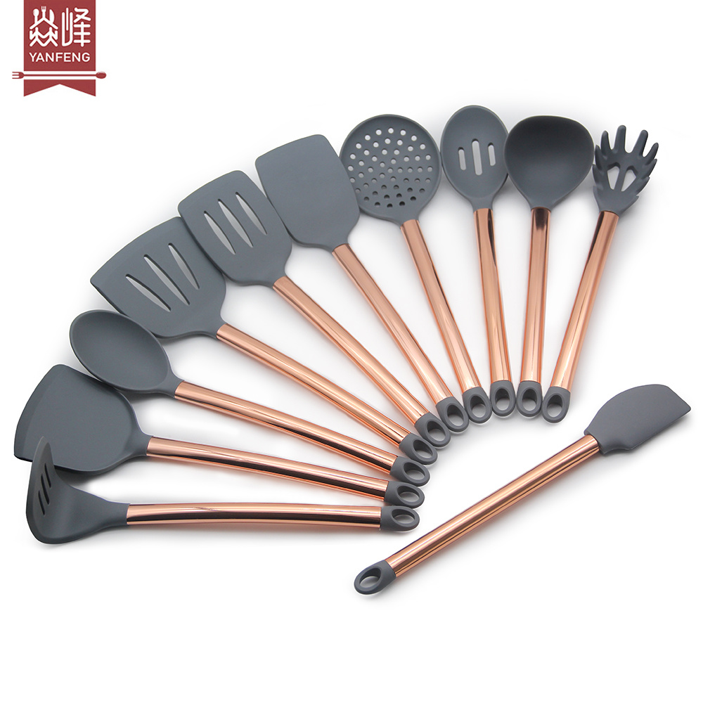 11pcs Silicone Kitchen Practical Cooking Tools Spatula Shovel Spoon With rose gold utensil set Kitchenware Cooking Utensils Set