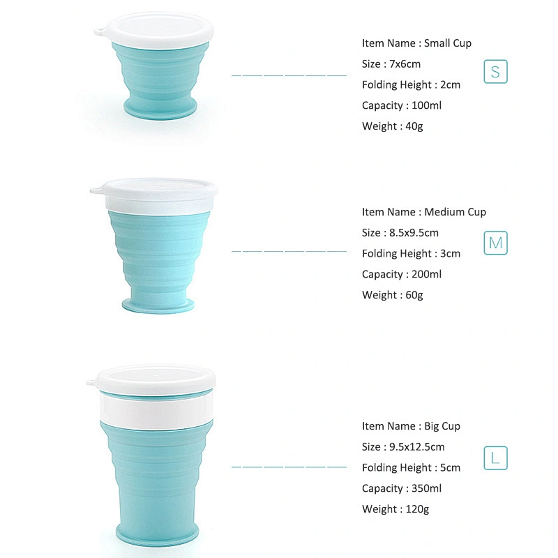 Amazon Hot Sale Silicone Folding Grade Cup and Bowl for Travelling Camping Coffee Cup with Keychain Portable Storage Bowl Cup