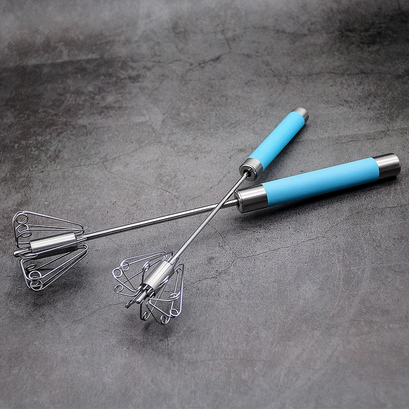 YF Stainless Steel Semi-Automatic Hand Egg Beaters Food and Cream Mixer Manual Self Turning Egg Whisk