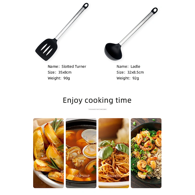 high quality food silicone kitchen utensils 6 pcs 430 stainless steel cooking utensils set