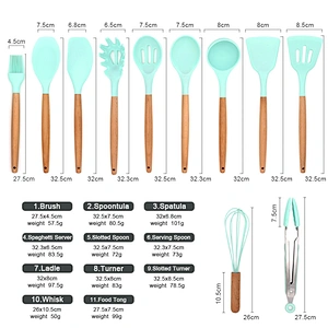 2023 SUPER SEPTEMBER PRIVATE LABEL WHOLESALE WOOD KITCHEN ACCESSORIES SILICONE UTENSILS COOKING SET