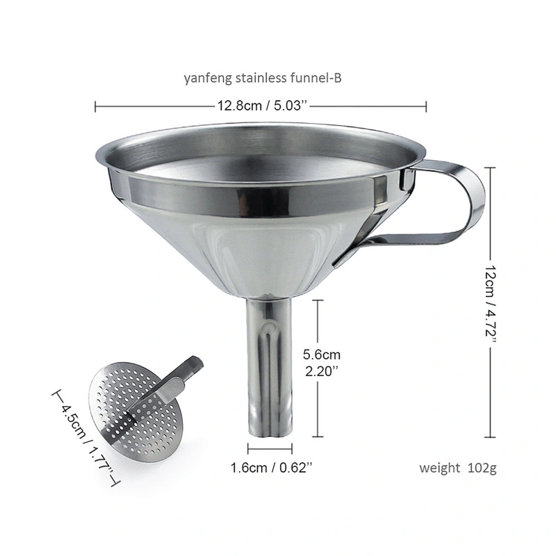 YF professional kitchen gadgets supplier 304 stainless steel funnel with removable strainer filter for home kitchen use