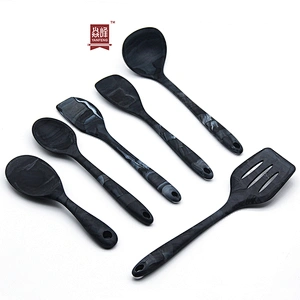 Unique marble design 6 pieces gray kitchen utensils made of food grade silicone cooking utensils