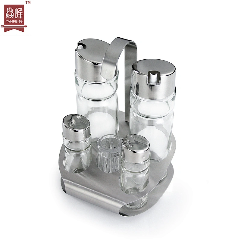YF Smart Kitchen Cooking Tools 6pcs Condiment Set Shaker Salt & Pepper Shaker Glass Oil & Vinegar Bottle