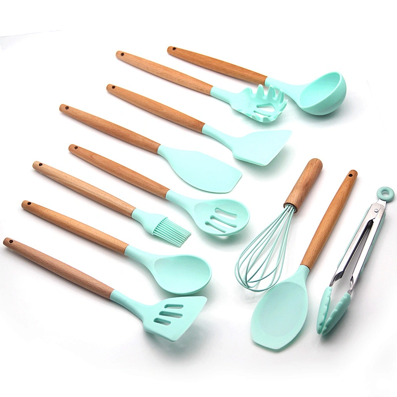 2023 SUPER SEPTEMBER PRIVATE LABEL WHOLESALE WOOD KITCHEN ACCESSORIES SILICONE UTENSILS COOKING SET