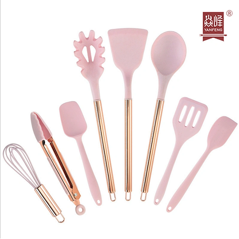 8pcs Stainless Steel Hollow Handle Silicone Kitchenware Tools Silicone Kitchen Utensil Set