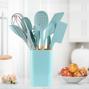 11pcs Silicone Kitchen Baking Practical Cooking Tools Spatula Shovel Spoon With Wooden Handle Kitchenware Cooking Utensils Set