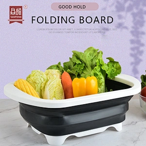 Multi-function Cutting Board With Tray Kitchen Chopping Board Tool Foldable Folding Fruit Vegetable Washing Storage Drain Basket