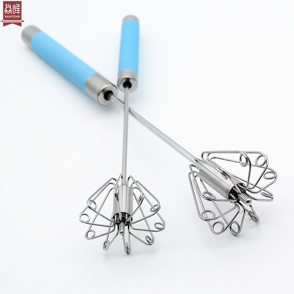 YF Stainless Steel Semi-Automatic Hand Egg Beaters Food and Cream Mixer Manual Self Turning Egg Whisk