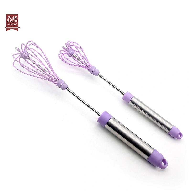 YF Smart Kitchen Gadgets Purple Color Semiautomatic Egg Beater Stainless Steel Profissional Manual Egg Beater Whisk