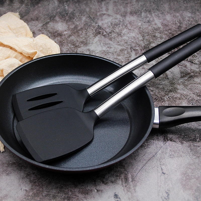 Hot Selling Kitchen Accesorios Private Label Half Handle Stainless Steel Black 9 Pieces Silicone Kitchen Set